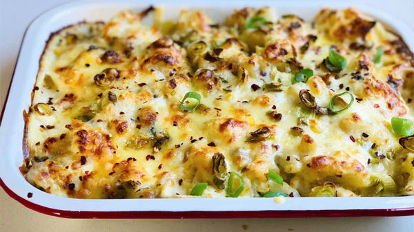 Cauliflower and salmon cheesy bake