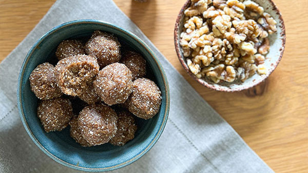 Roasted walnut maple spiced protein balls