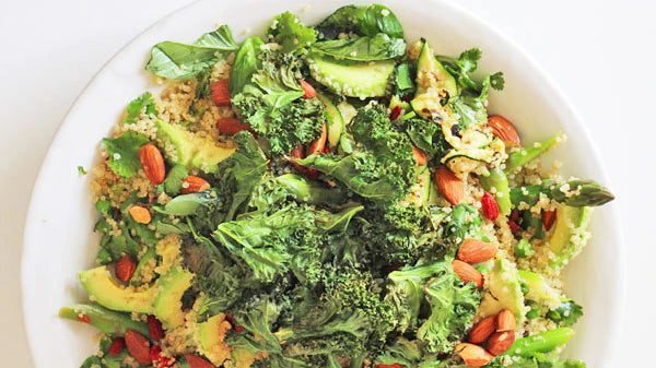 Spring Vegetable Quinoa Salad with Crispy Kale and Toasted Almonds