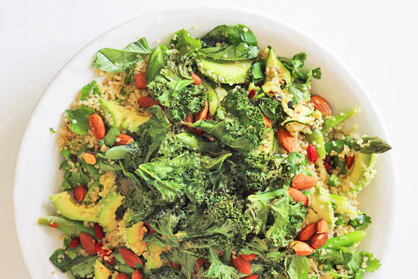 Spring Vegetable Quinoa Salad with Crispy Kale and Toasted Almonds