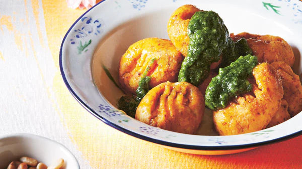 Sweet Potato Gnocchi with Kale Pesto & Pine Nuts.