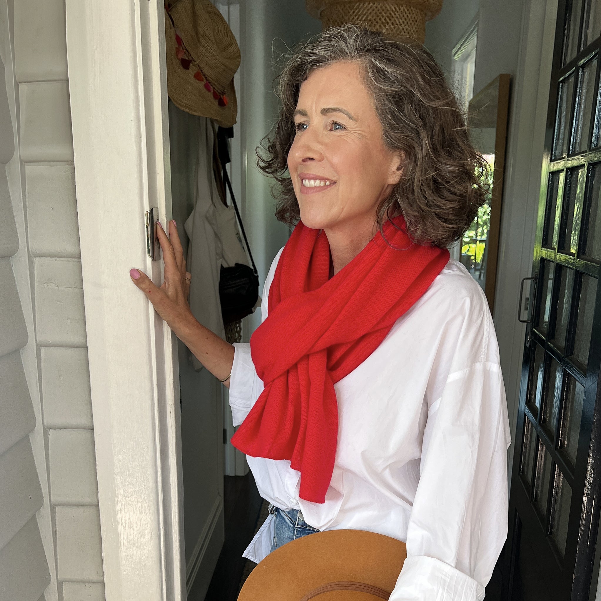 Amy wearing a Cashmere Topper in Bombshell