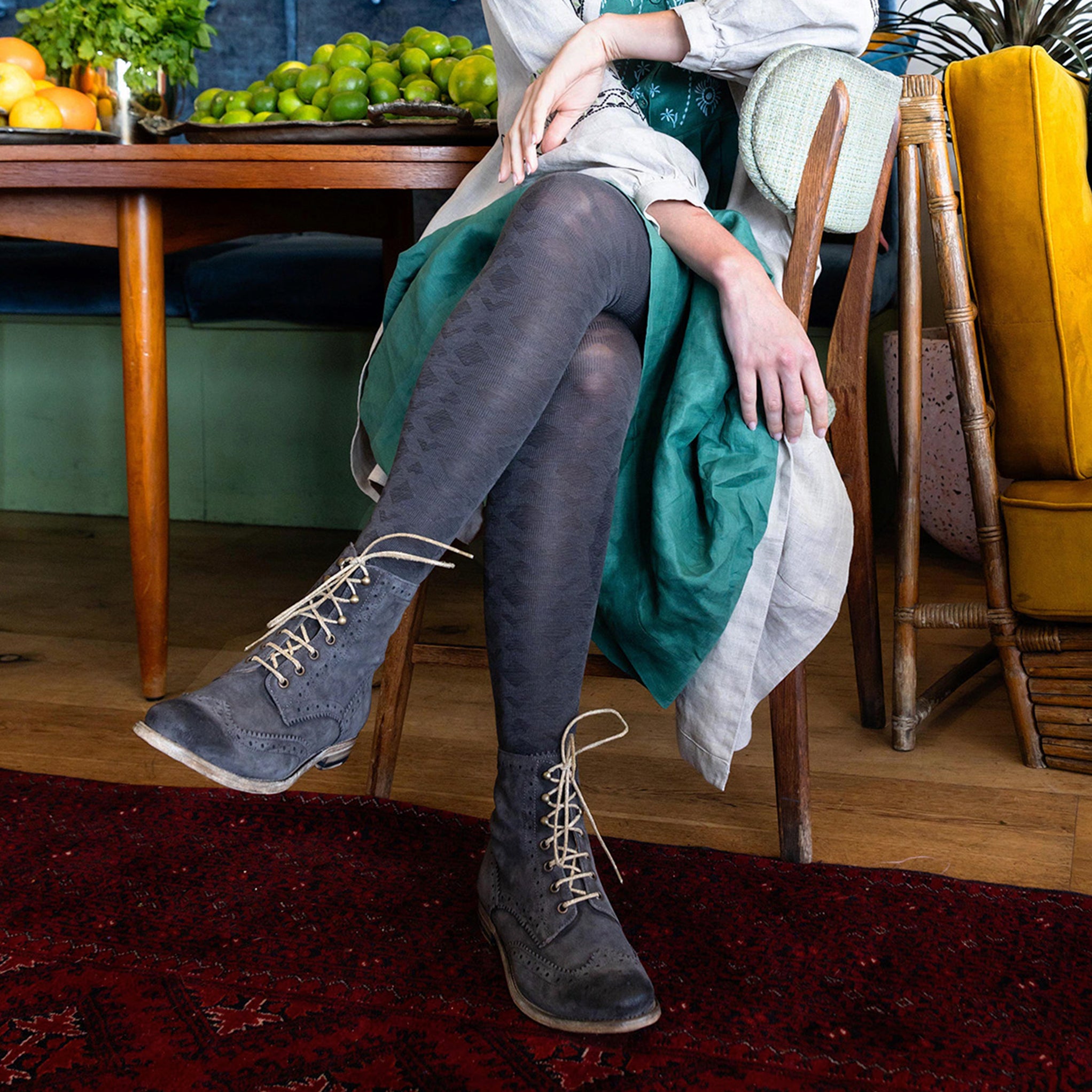 Tightology Merino Wool Deco Tights in Grey