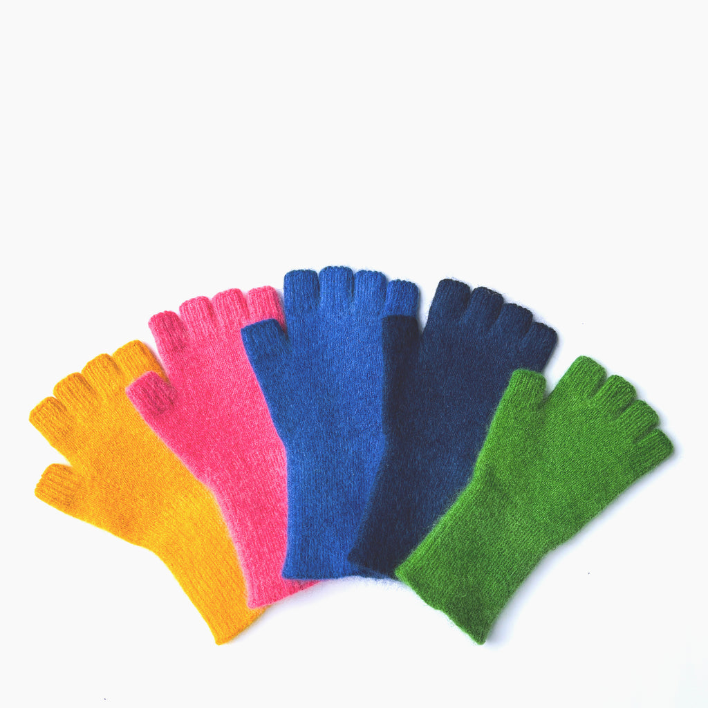 Angora & Lambswool Fingerless Gloves in Bright Hues