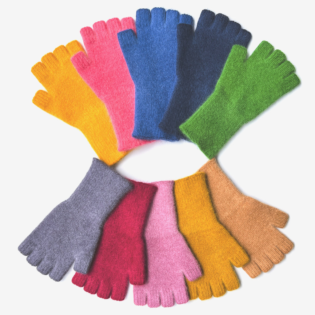 Angora & Lambswool Fingerless Gloves in bright colours