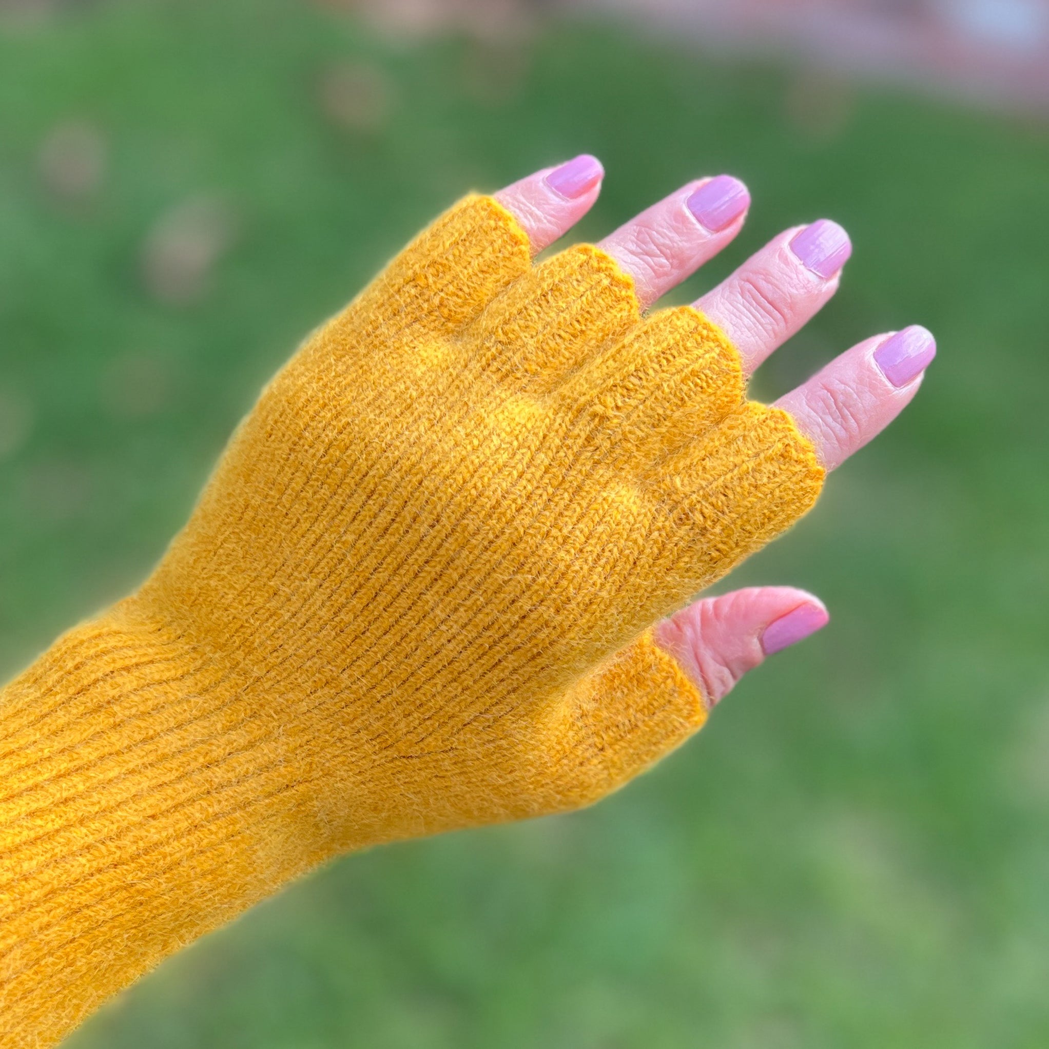 Angora & Lambswool Fingerless Gloves - Egg Yolk