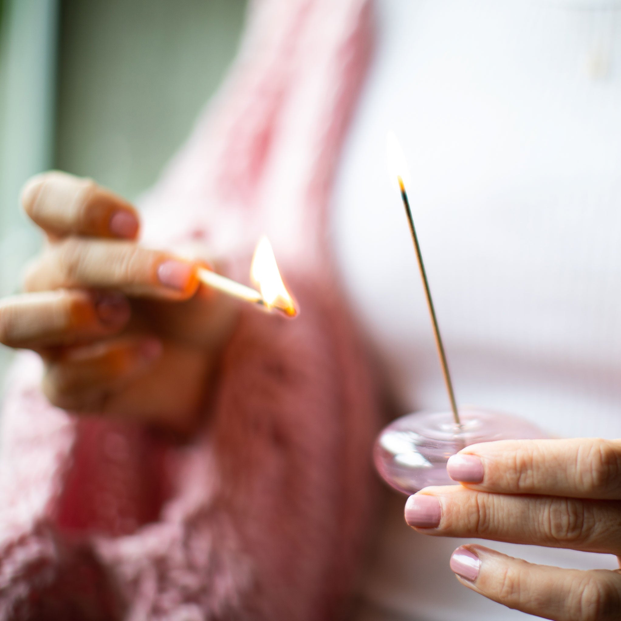 Pink Glass Pebble Incense Holder
