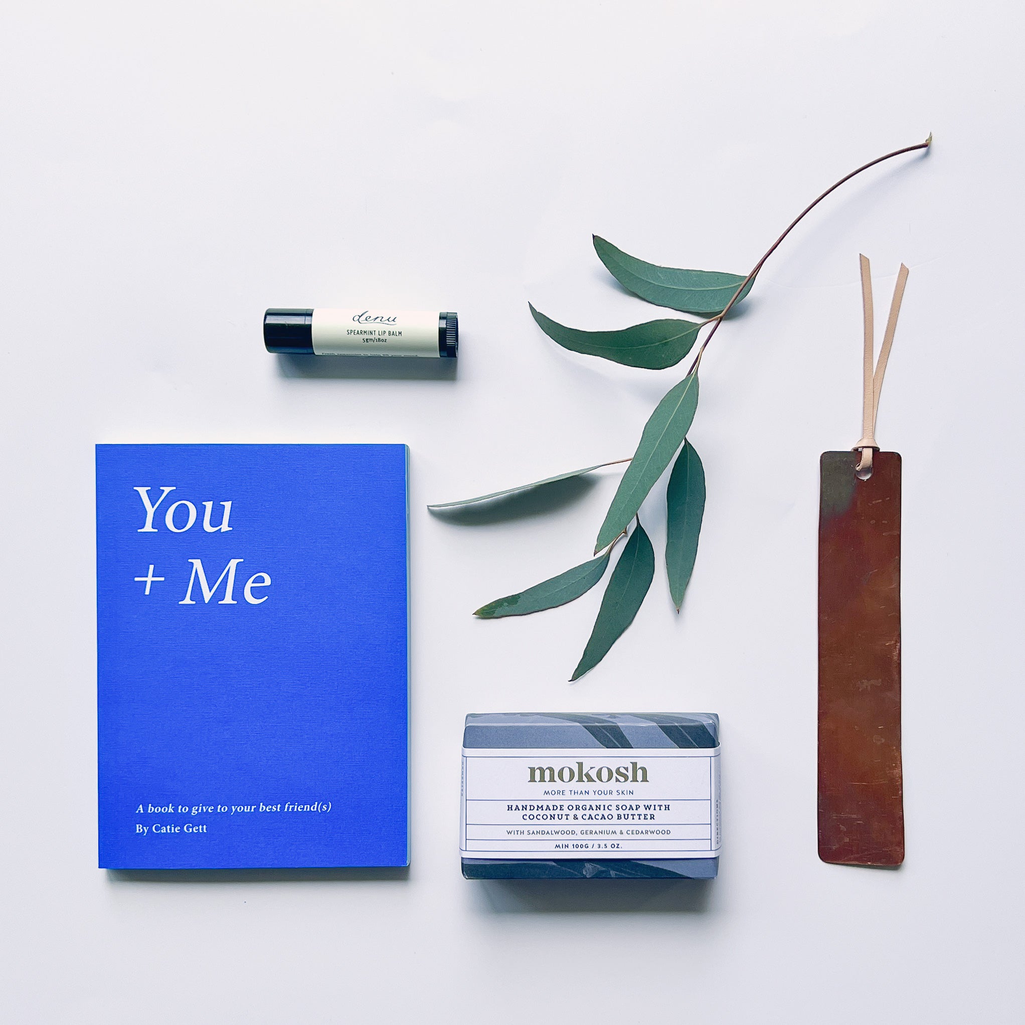 The Special Someone Bundle includes a You + Me book, Denu Spearmint Lip Balm, Mokosh Organic Soap and a Flame & Pickle copper bookmark.