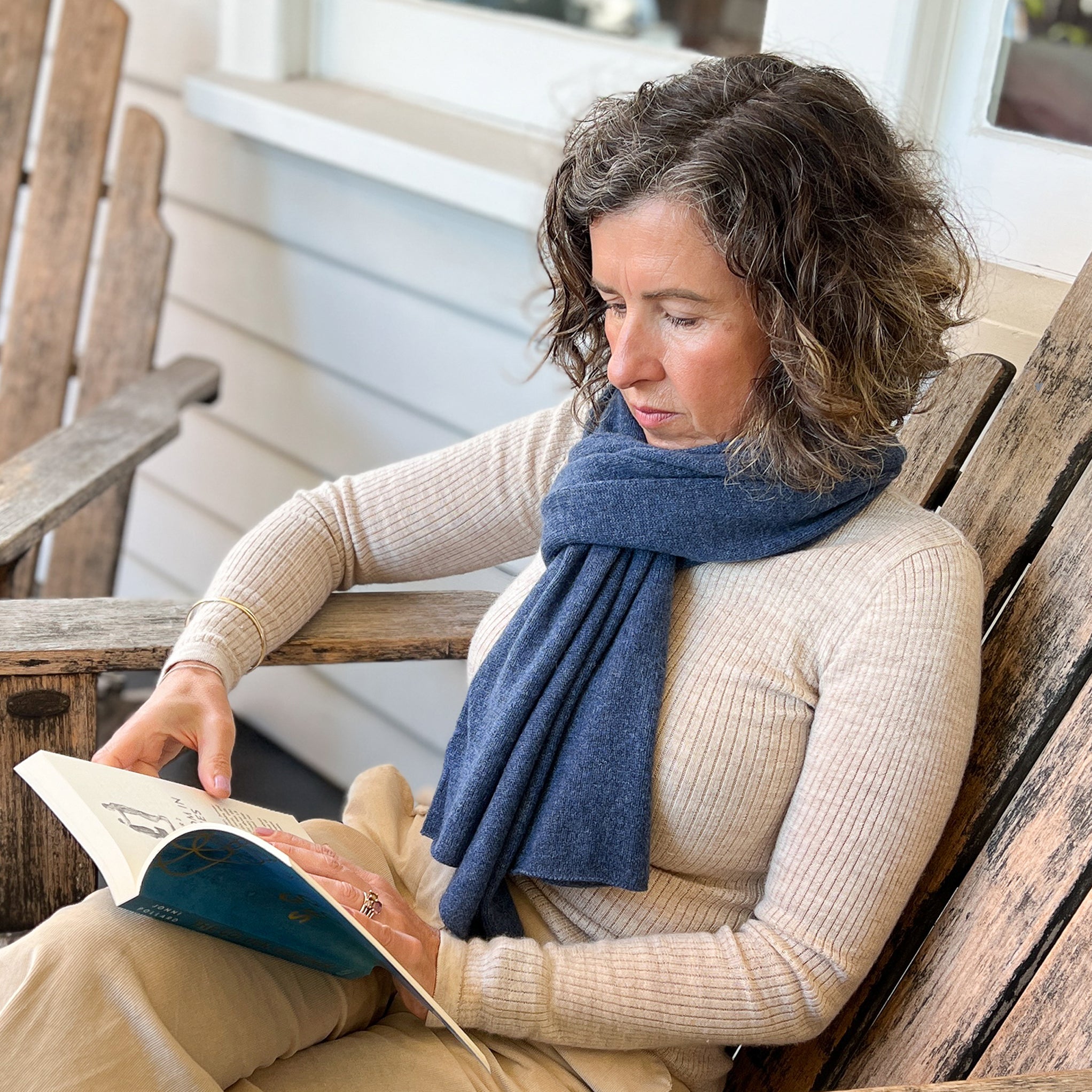 Amy wearing Cashmere Topper in Denim