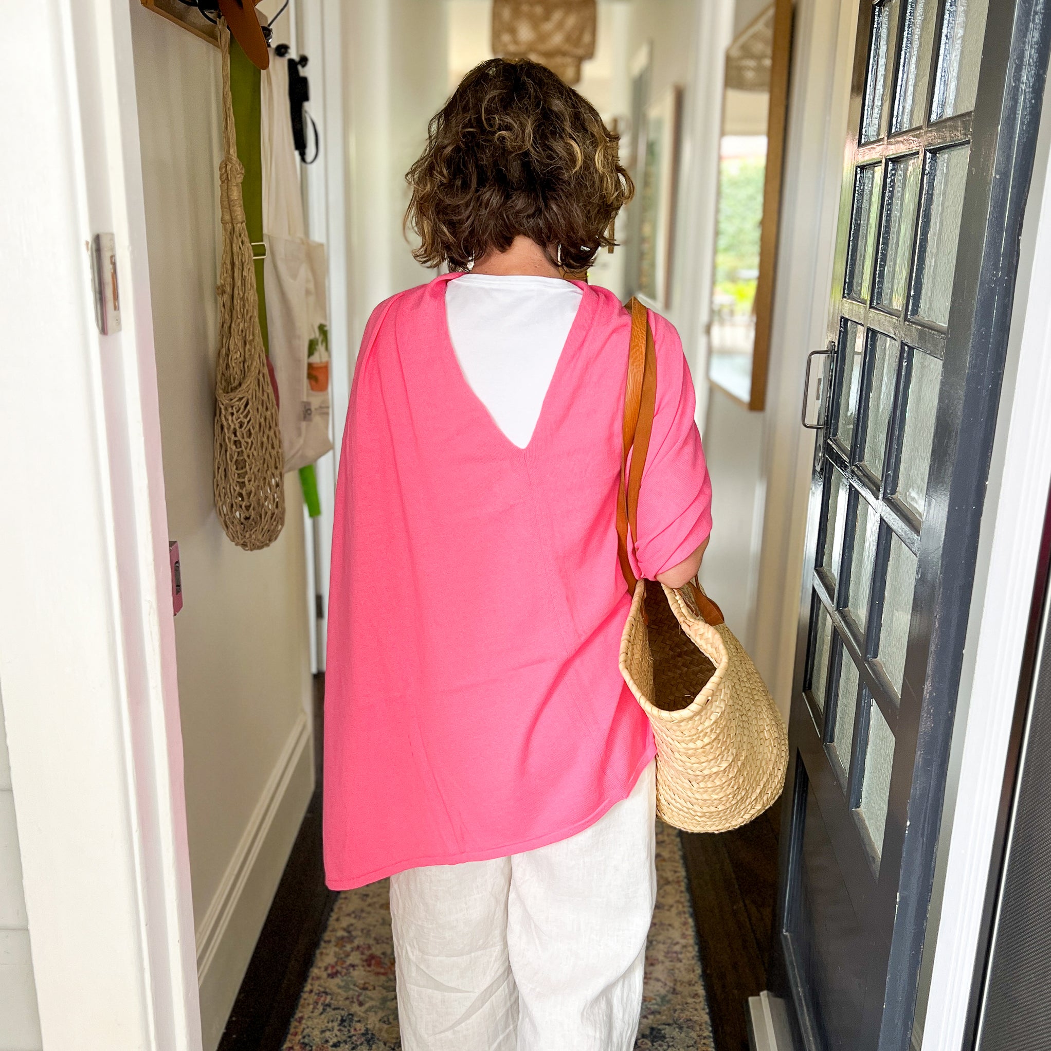 Amy wearing a Cotton Topper in Rose