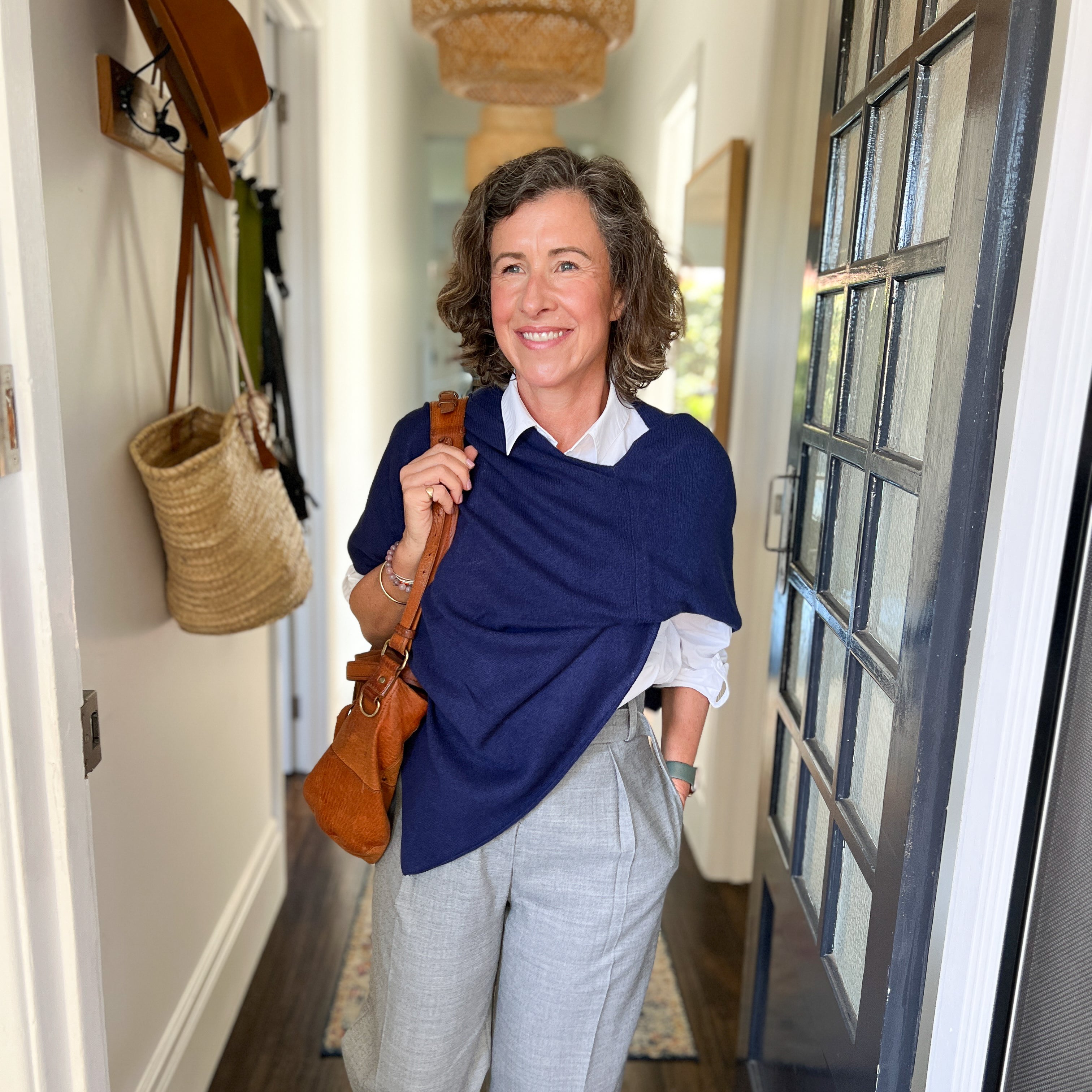 Amy wearing Cashmere Topper in Midnight