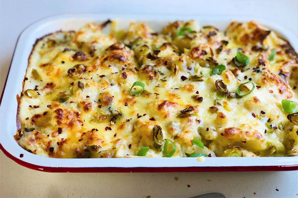 Cauliflower and salmon cheesy bake