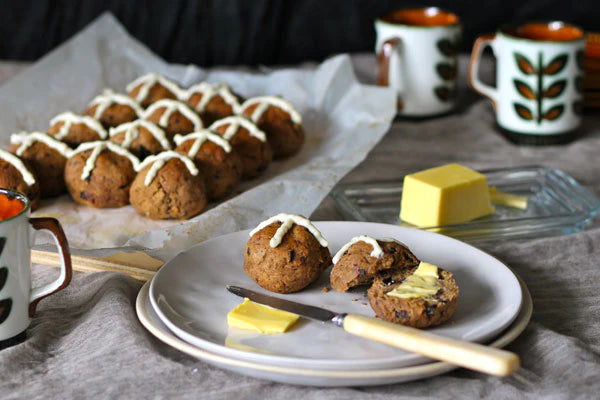 Gluten Free Hot Cross Buns with Lemon Cashew Cream