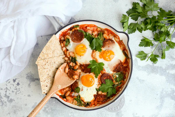 One Pan Baked Eggs with Chorizo