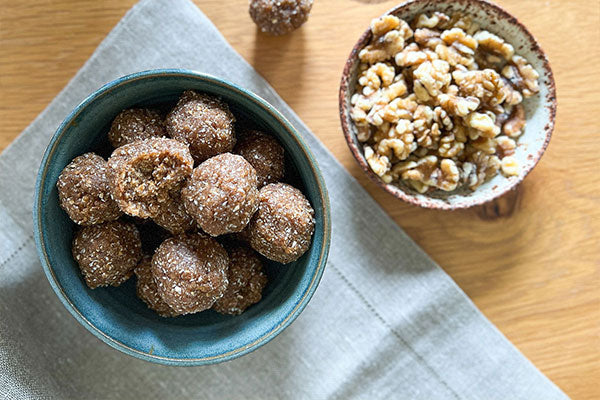 Roasted walnut maple spiced protein balls