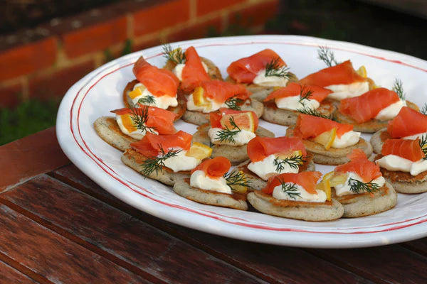 Dill, Lemon & Buckwheat Blinis with Smoked Salmon & Cream Fraiche