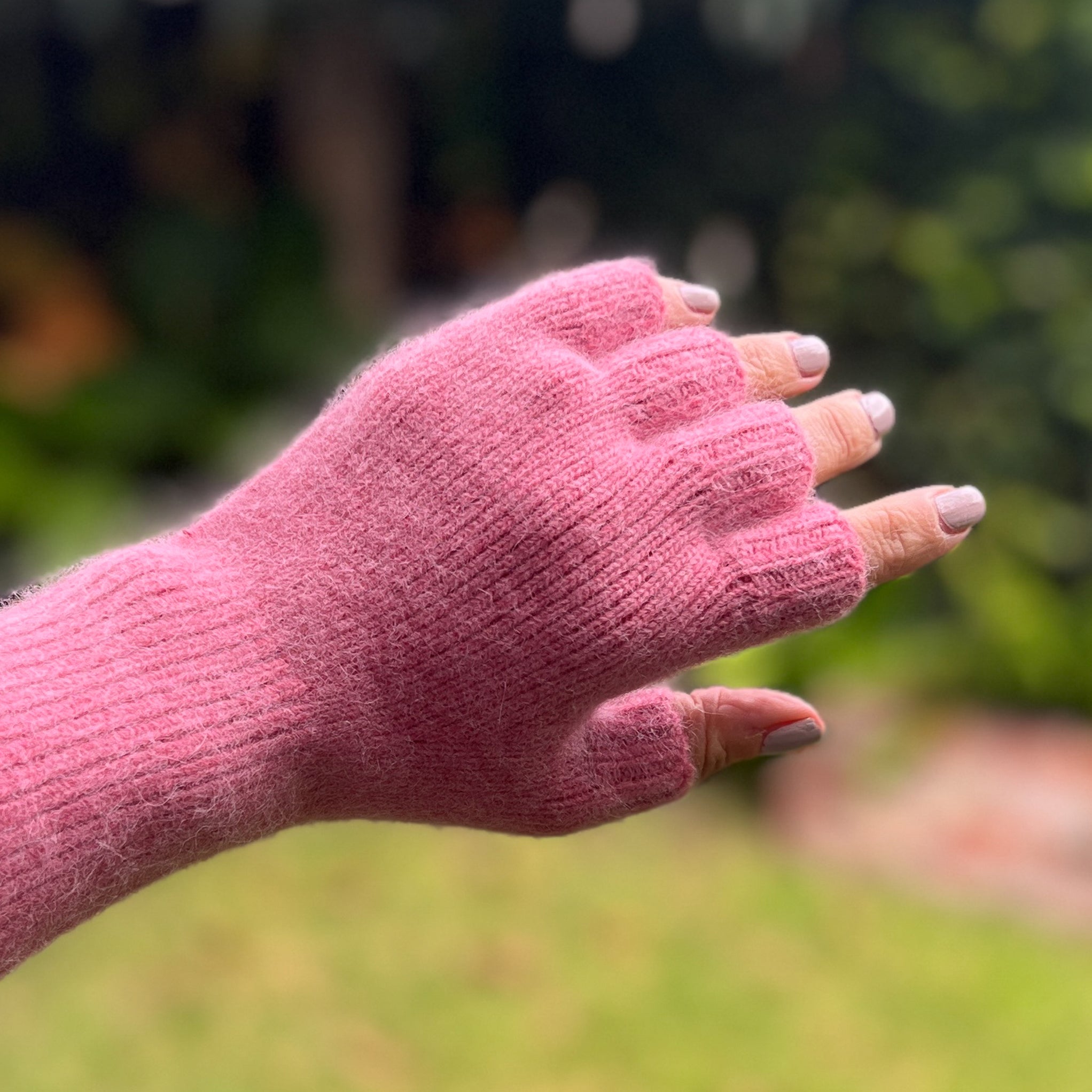 Angora & Lambswool Fingerless Gloves   in  Carnation