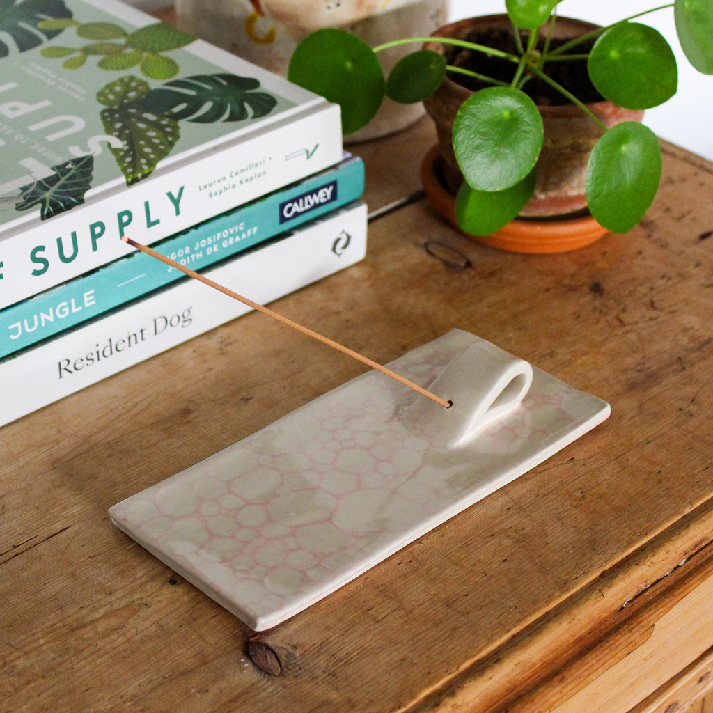 Pink Ceramic Bubble Glaze Incense Holder 