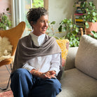 Amy wearing a Cashmere Topper in Chestnut