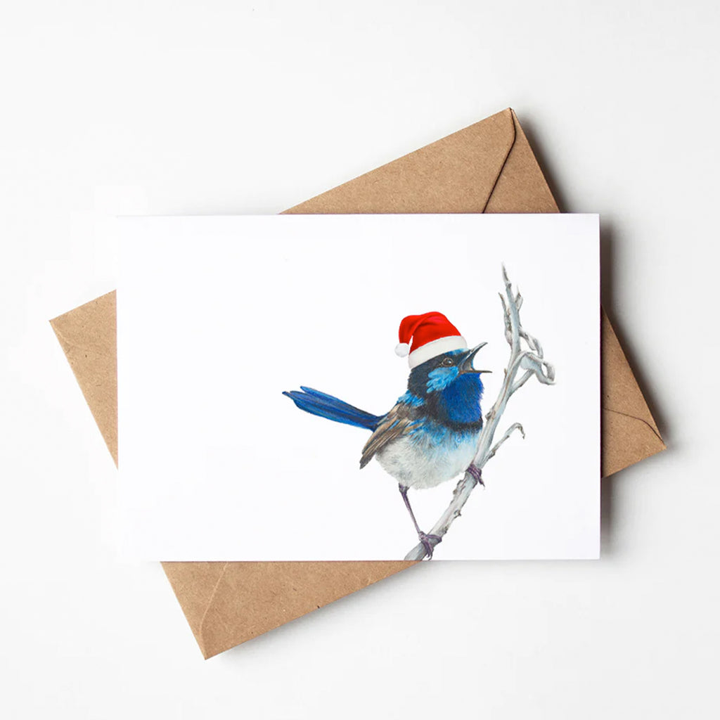 Christmas Blue Wren Greeting Card and envelope