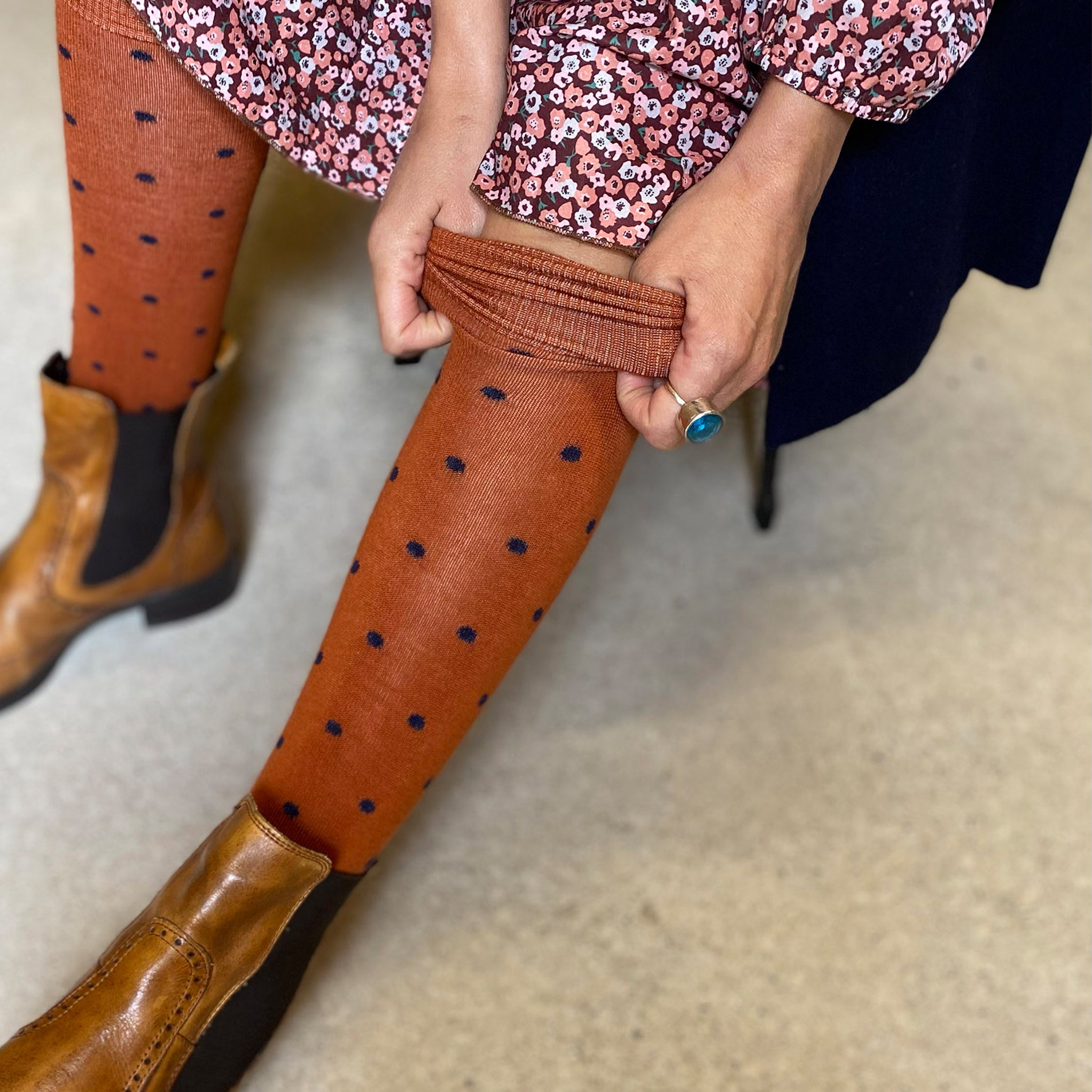 Tightology Paprika 'Dotty' Merino Wool Knee Length Socks