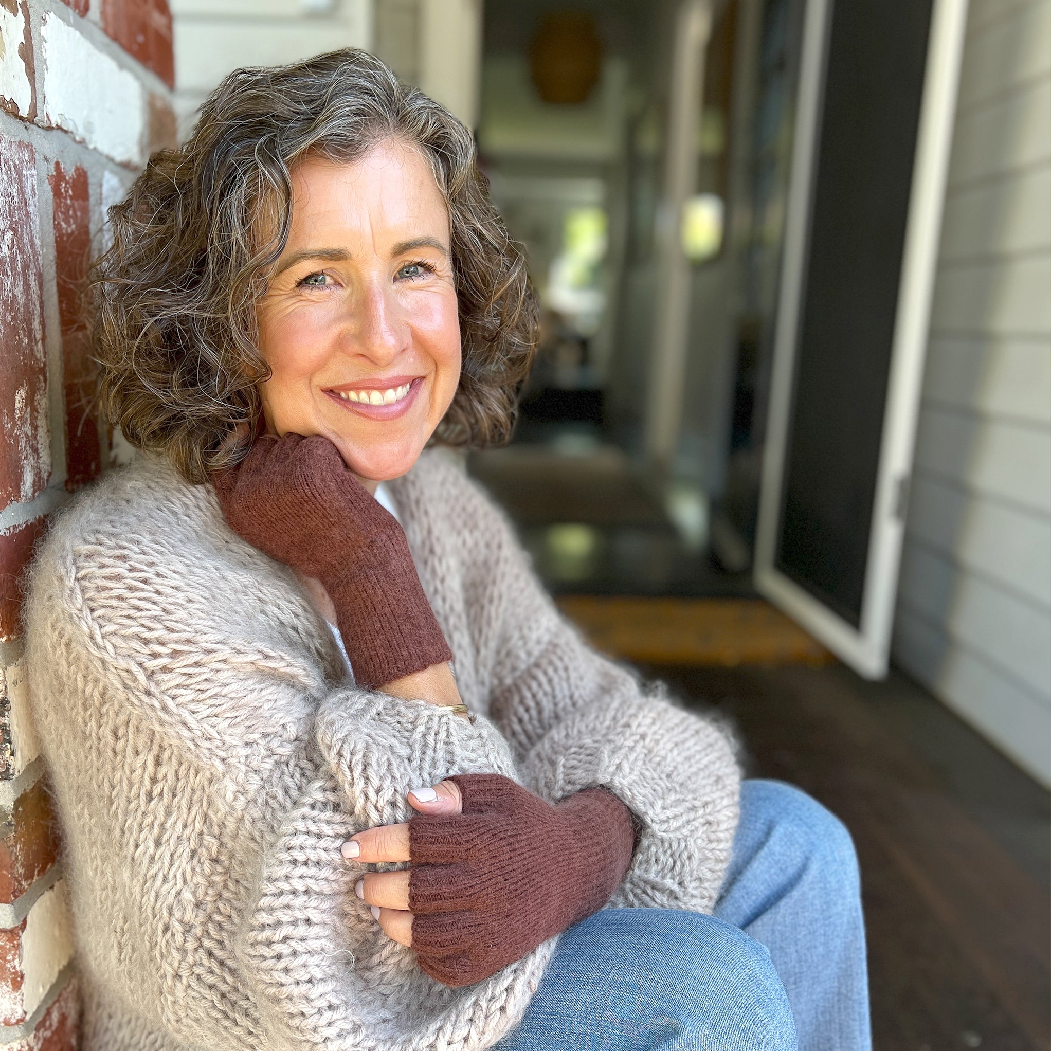 Angora & Lambswool Fingerless Gloves   in  Dutch Chocolate
