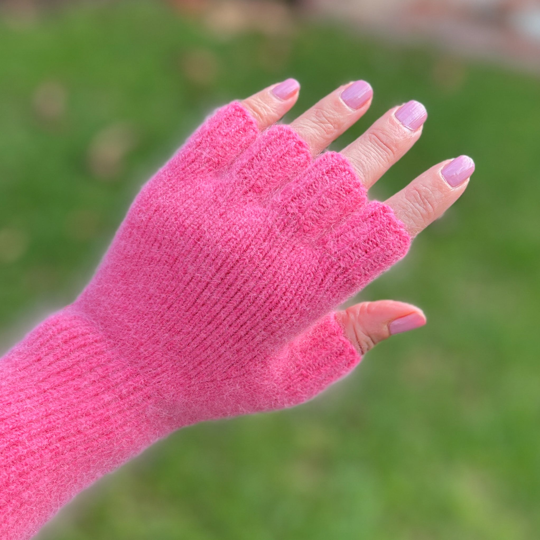 Angora & Lambswool Fingerless Gloves - Azalea