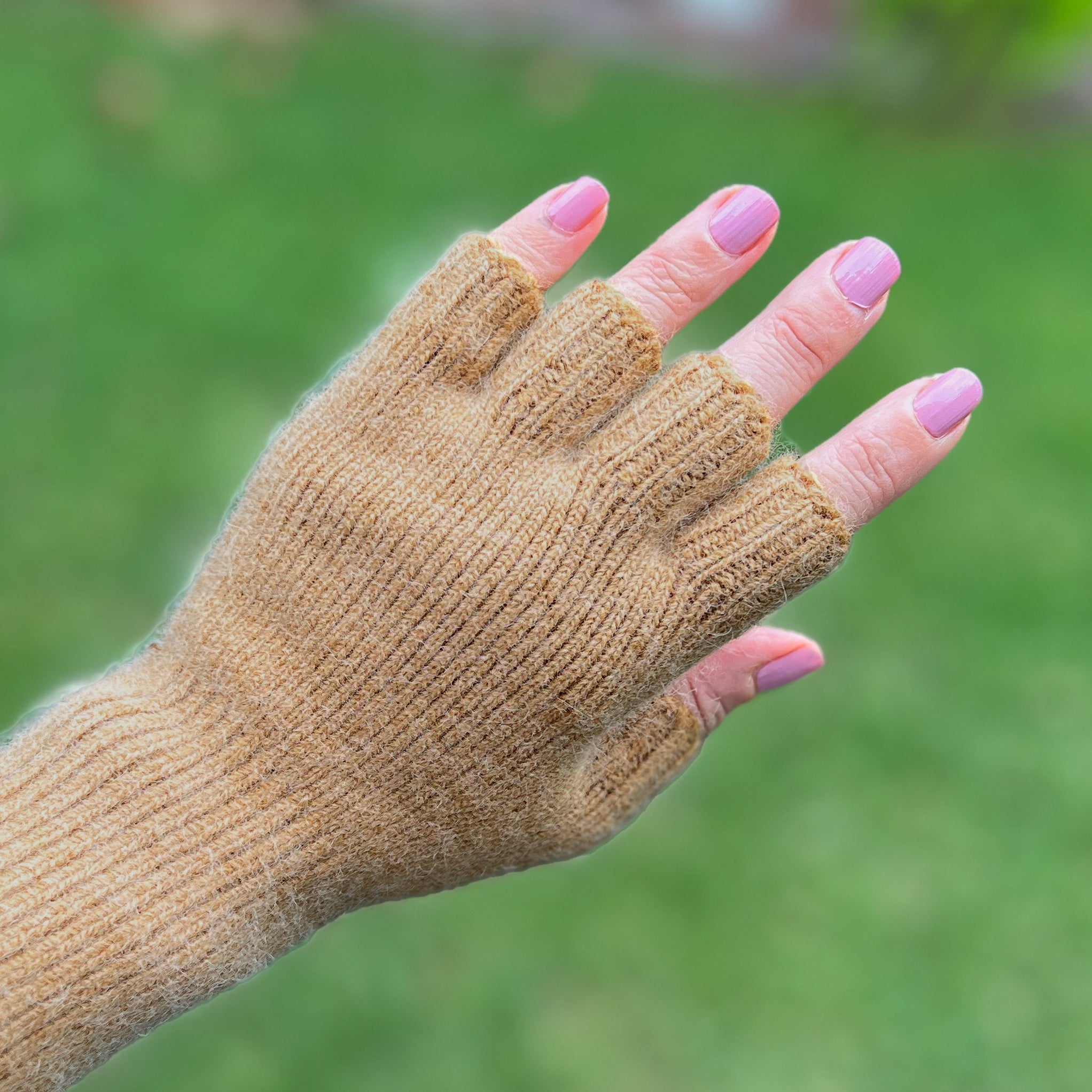 Angora & Lambswool Fingerless Gloves  - Biscuit