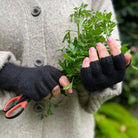 Black Angora & Lambswool Fingerless Gloves 