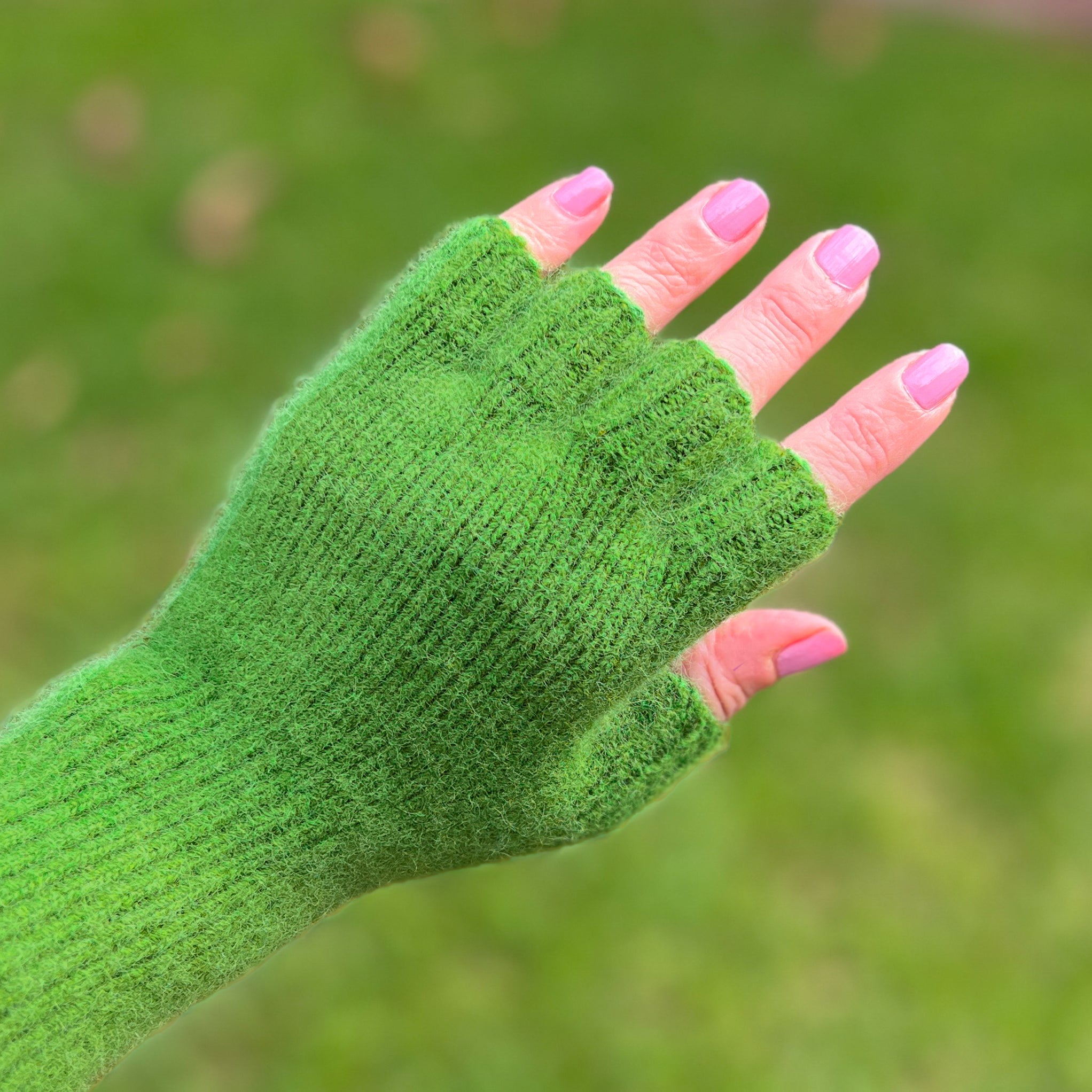 Angora & Lambswool Fingerless Gloves - Grass Green