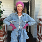 Angora & Lambswool Slouch Beanie & Fingerless Gloves in Indian Pink
