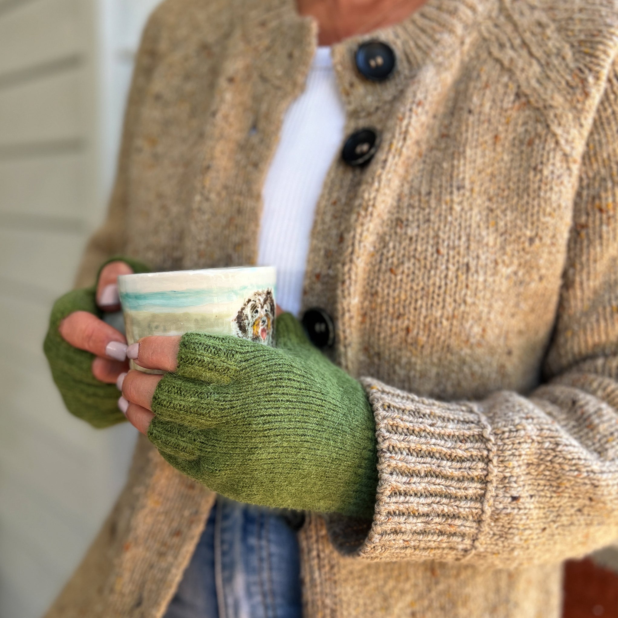 Angora & Lambswool Fingerless Gloves   in  Meadow
