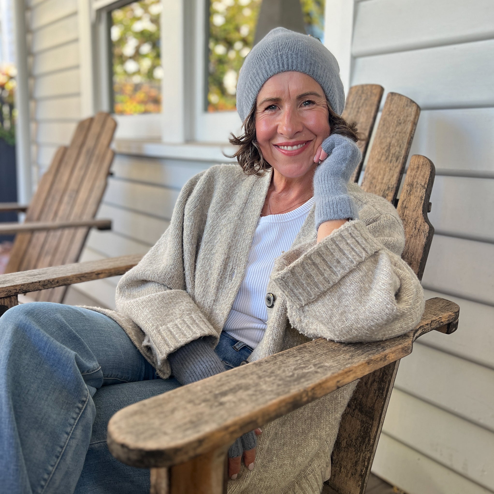 Angora & Lambswool Slouch Beanie & Gloves in Pigeon Grey