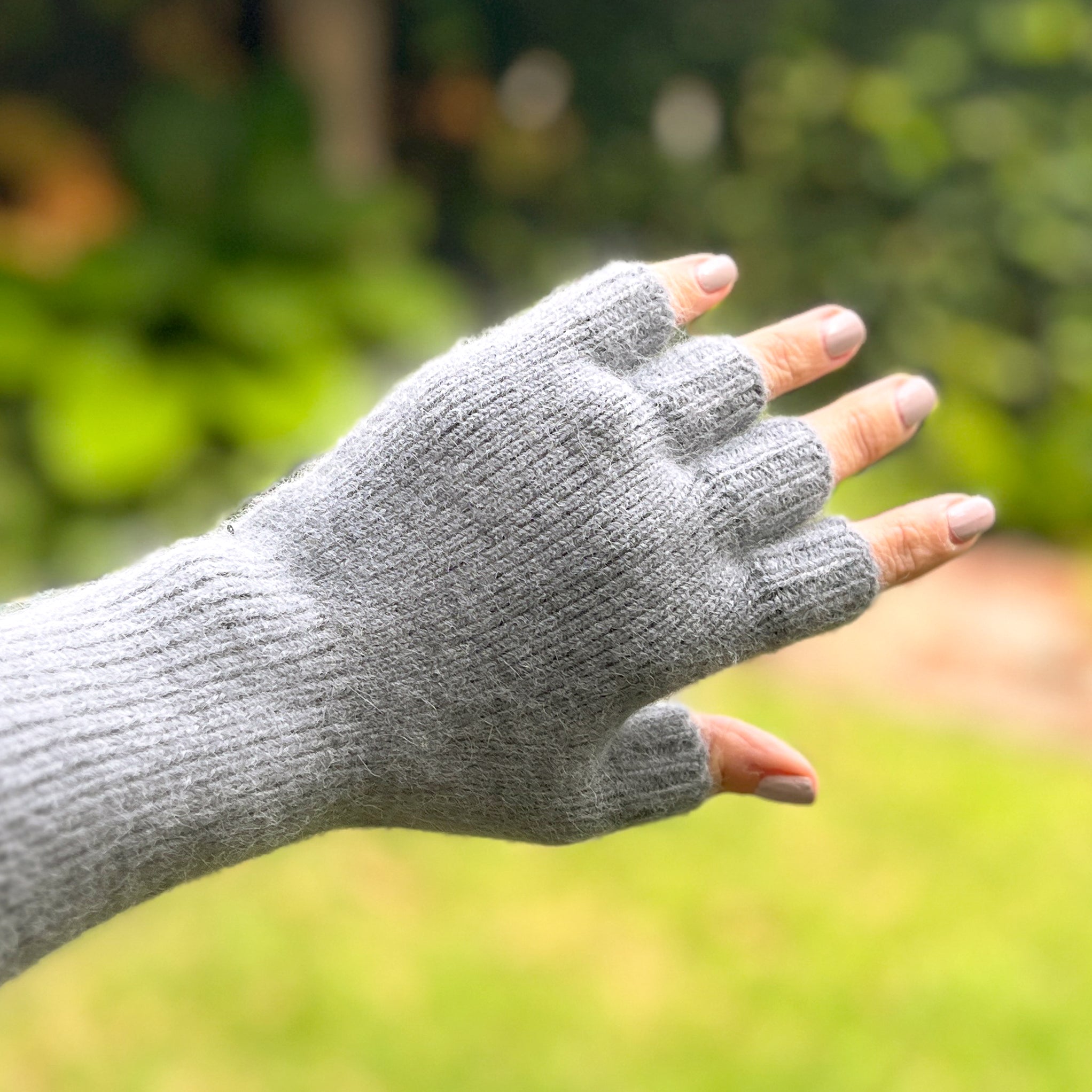 Angora & Lambswool Fingerless Gloves   in  Pigeon Grey
