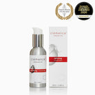 Clémence Organics Refining Cleanser bottle and packaging on a white background with awards displayed.
