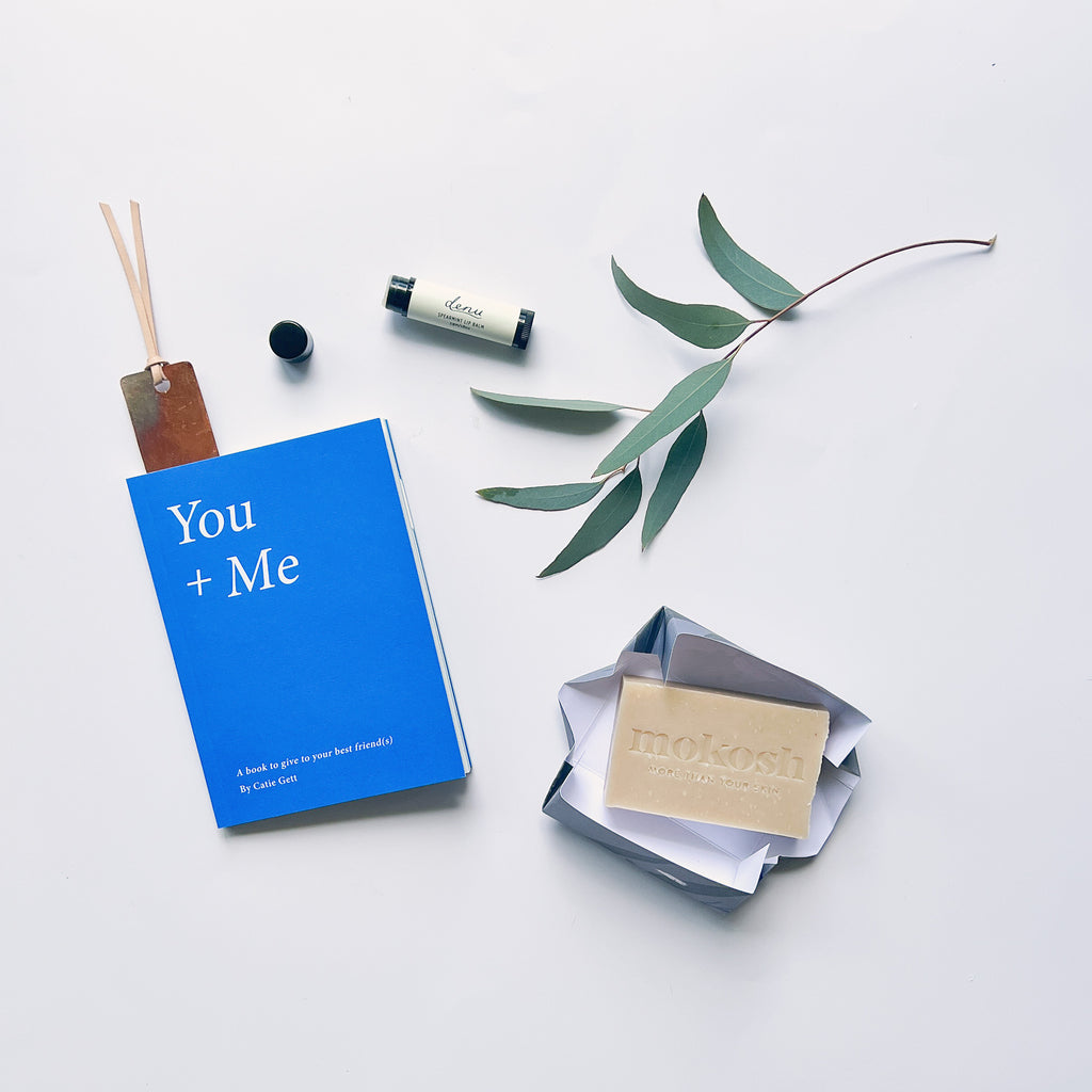 The Special Someone Bundle includes a You + Me book, Denu Spearmint Lip Balm, Mokosh Organic Soap and a Flame & Pickle copper bookmark.