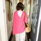 Amy wearing a Cotton Topper in Rose