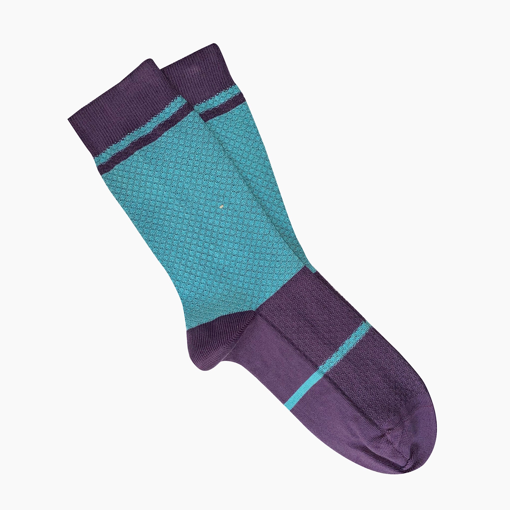 Waffle Cotton Socks  - Aqua/Plum