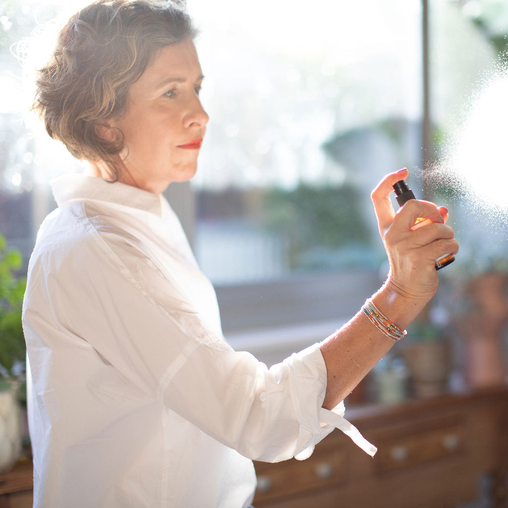 Amy spraying Inner States Flow Spray Mist