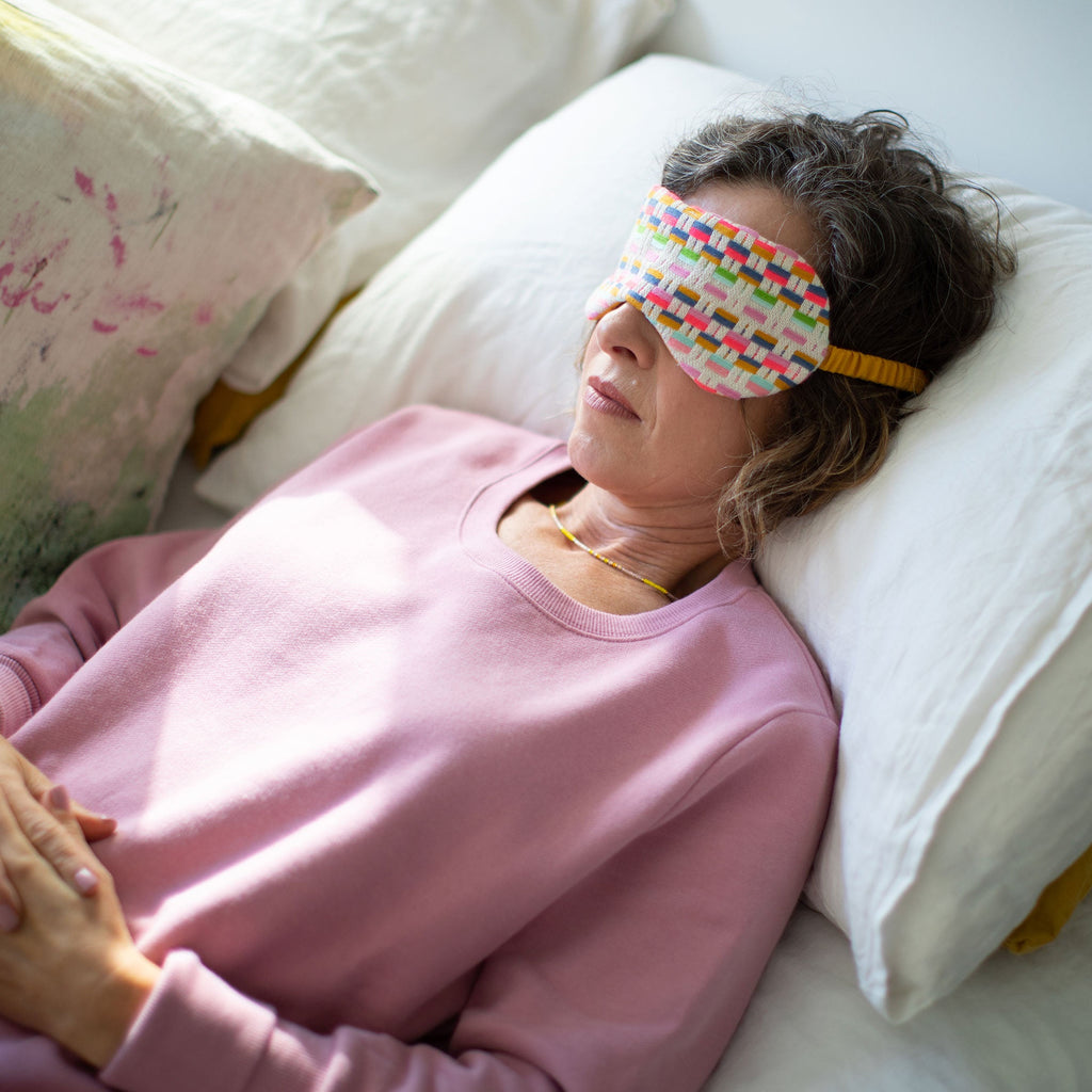 Amy wearing a Mexican Inspired Eye Mask